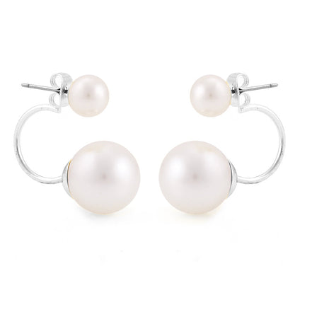 Silver-Tone Metal White Pearl Hoop Earrings