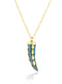 Gold-Tone Blul Horn Pendant Long Necklace