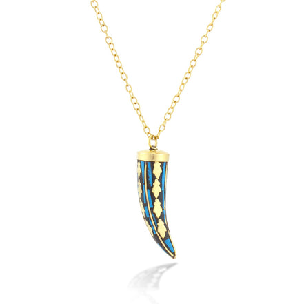 Gold-Tone Blul Horn Pendant Long Necklace