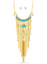 Gold-Tone Metal Turquoise And Crystal Tasel Adjustable Lobster Claw Closure Necklaces And Earrings Set