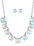 Silver-Tone Metal Yellow Crystal Adjustable Lobster Claw Closures Neckaces Set