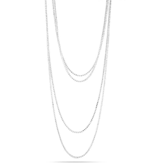 Silver-Tone White Crystal Long Chain Necklace