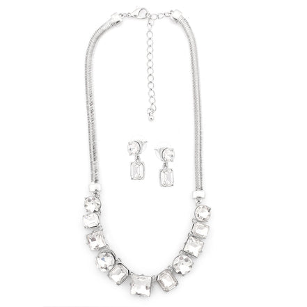 Silver-Tone White Crystal Necklace And Earring Set