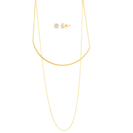 Gold-Tone 2 Layered Necklace And Earrings Set