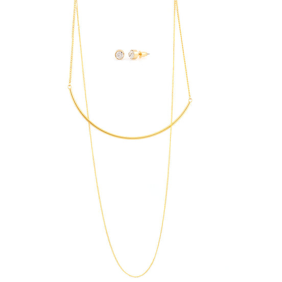 Gold-Tone 2 Layered Necklace And Earrings Set
