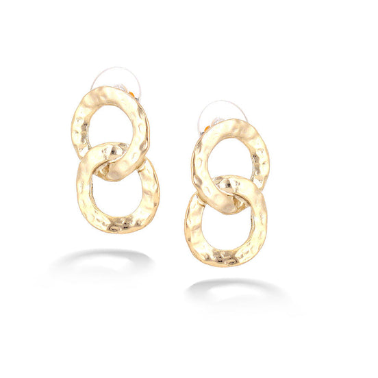 Gold-Tone Metal Round Hammered Earrings