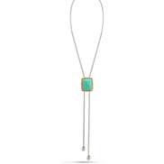 Two Tone Rectangle Turquoise Pendant Tassel Necklace