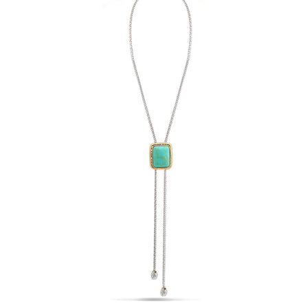 Two Tone Rectangle Turquoise Pendant Tassel Necklace