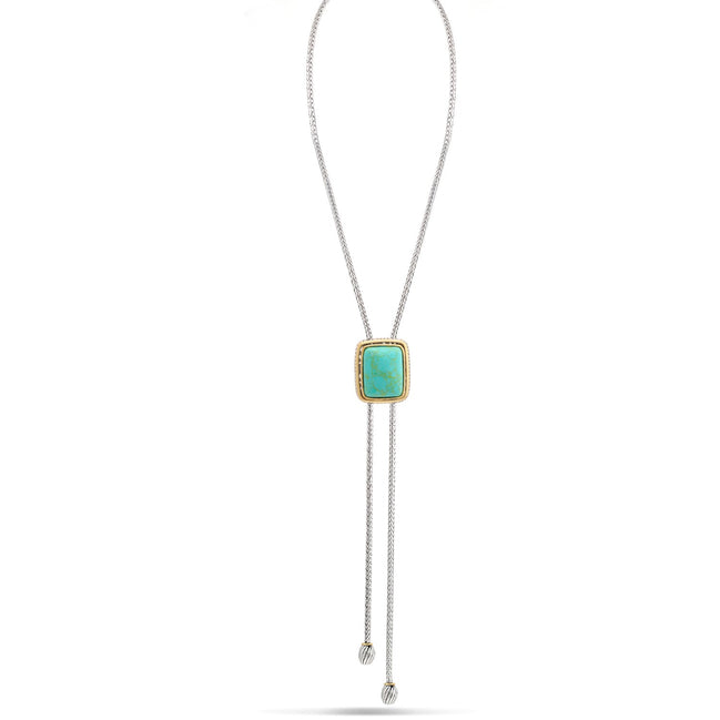 Two Tone Rectangle Turquoise Pendant Tassel Necklace