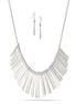 Silver-Tone Metal Layered Necklace And Arrings Set
