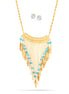 Gold-Tone Metal Tiurquoise Tassel Necklace And Crystal Earrings Set