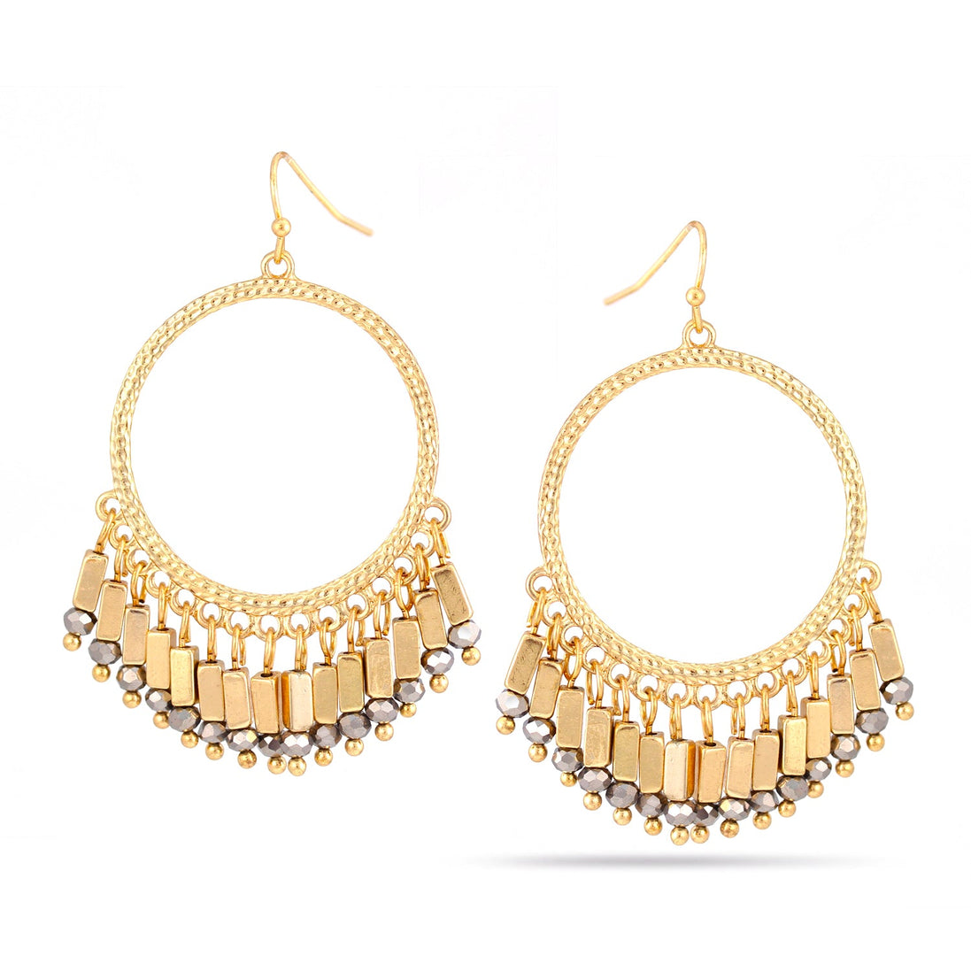 Gold-Tone Metal Hematite Chandelier Earrings