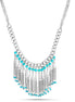 Rhodium -Tone Metal Turquoise Tassel Adjustable Lobster Closure Necklae