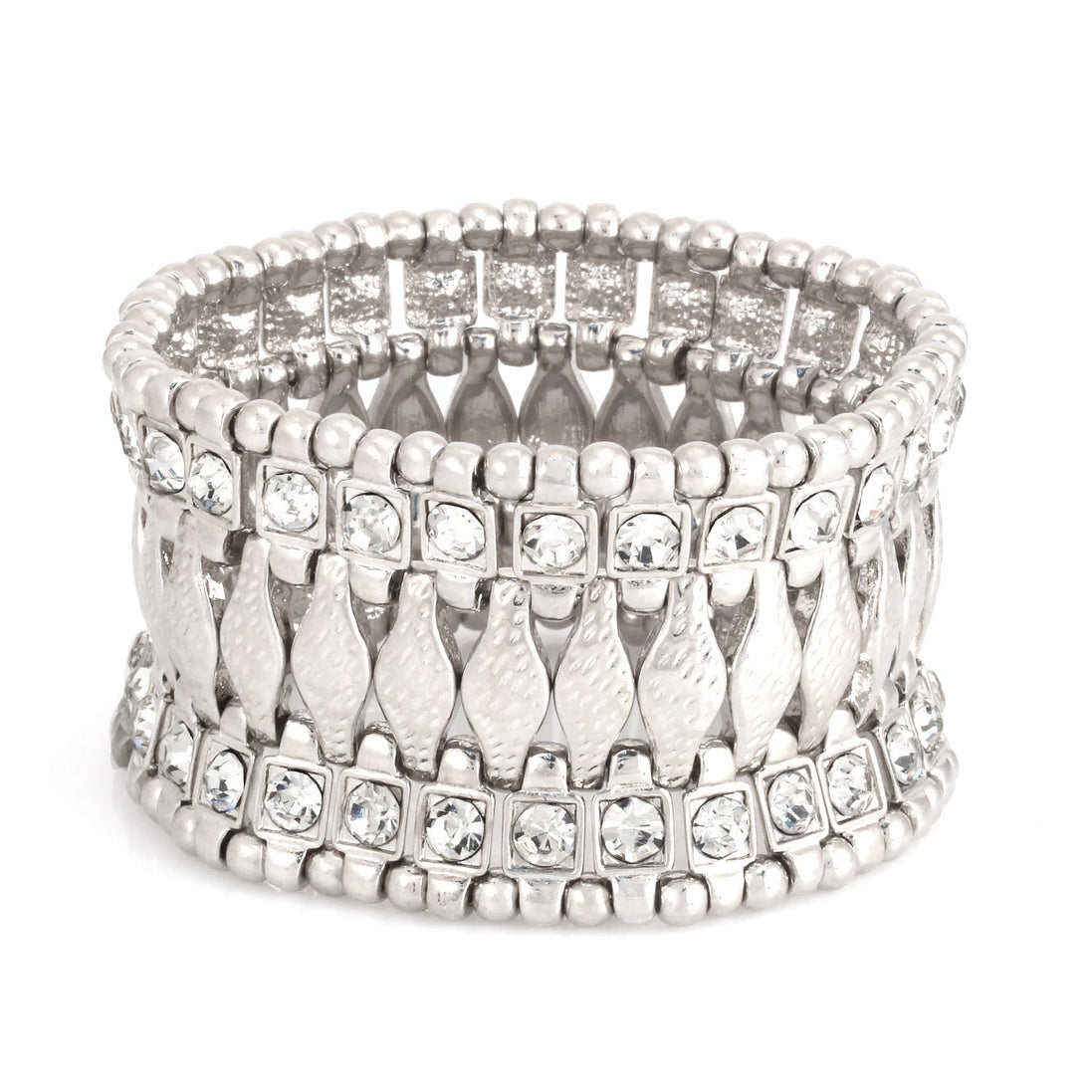 Rhodium-Tone Metal Crystal Stretch Bracelets