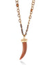 Gold-Tone Metal Cream Beads Brown Horn Necklace