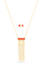 Gold-Tone Metal Coral Resin Tassel Necklace And Earring Set