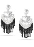 Silver-Tone Metal Black Beads Earrings