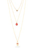Tazza-Gold-Tone Metal Red Evil Eye Charms Three Layer Necklace
