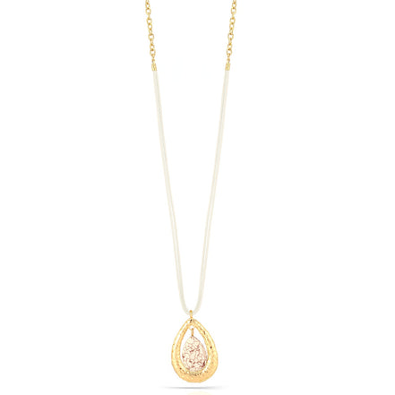 Taza-Gold-Tone Metal Cream Teardrop Pendant Necklae