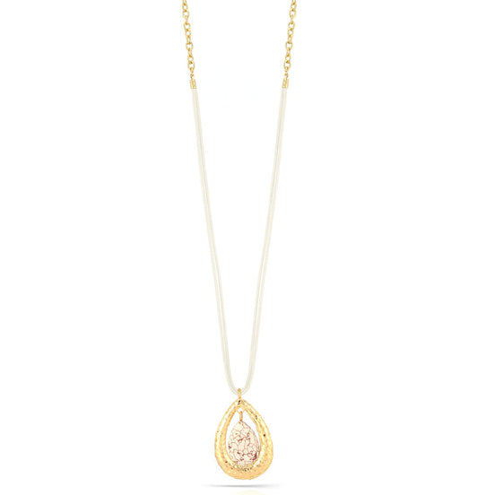 Taza-Gold-Tone Metal Cream Teardrop Pendant Necklae