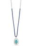 Taza-Rhodium-Tone Metal Turquoisete Ardrop Pendant Necklae