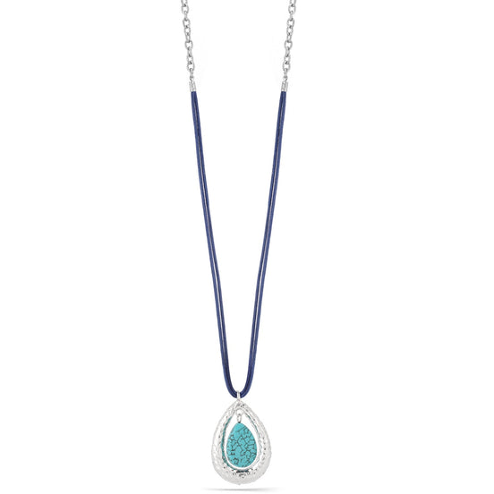 Taza-Rhodium-Tone Metal Turquoisete Ardrop Pendant Necklae