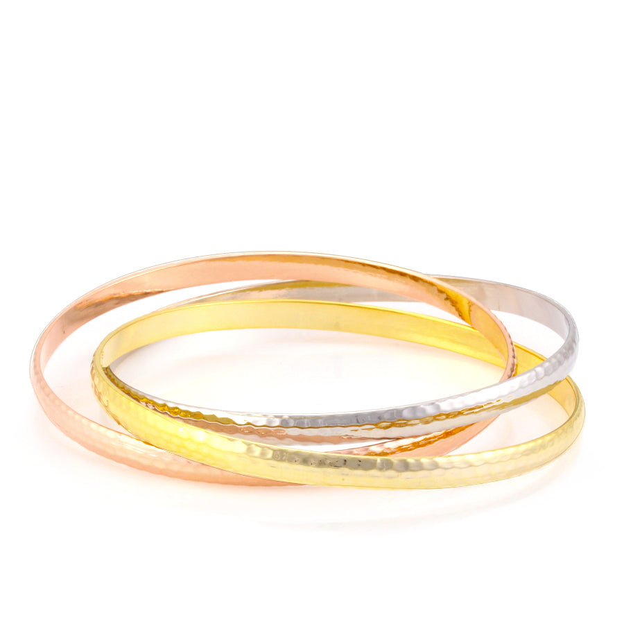 Tri-Colored Tone Brushed Metal Set Of Three Bangles