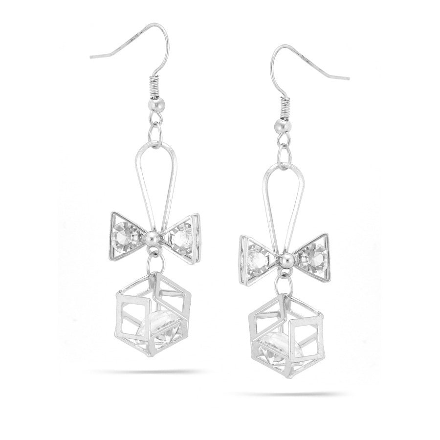 Taza-Silver-Tone Metal White Crystal Drop Earrings