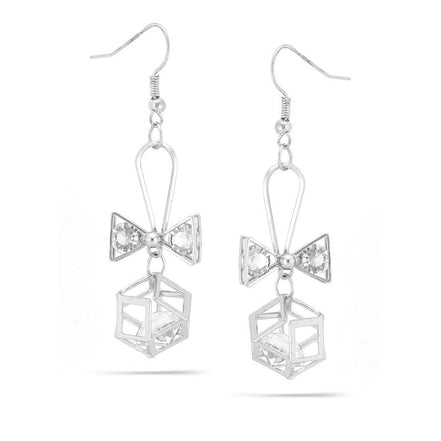 Taza-Silver-Tone Metal White Crystal Drop Earrings