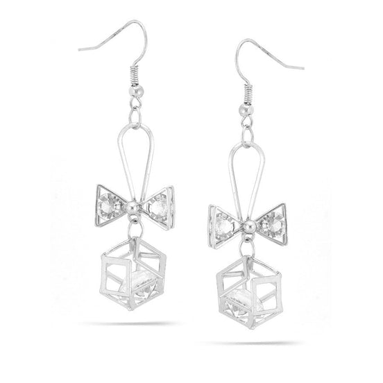 Taza-Silver-Tone Metal White Crystal Drop Earrings