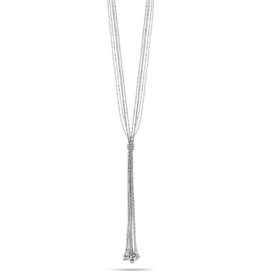 Rhodium Multi Layered Adjustable Length Tassel Necklace