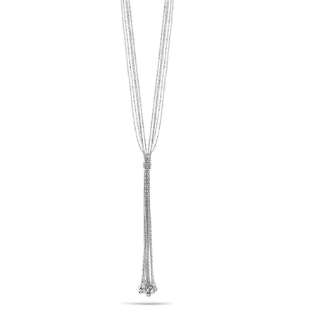 Rhodium Multi Layered Adjustable Length Tassel Necklace