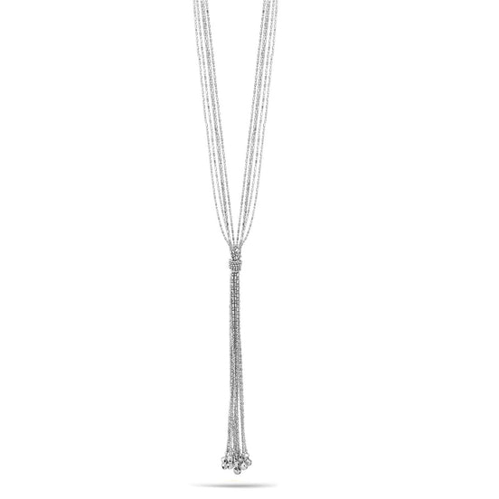Rhodium Multi Layered Adjustable Length Tassel Necklace