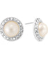 Taza-Silver-Tone Metal White Pearl Crystal Stud Earrings