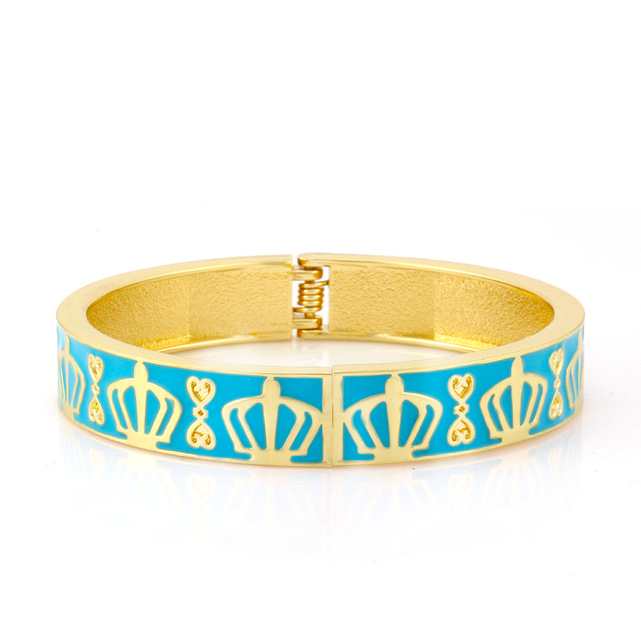Taza-Gold-Tone Metal Turquoise Enamel Hinged Bracelets