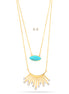 Gold-Tone Metal Turquoise And Crystal Necklace And Earrings Set