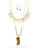 Gold-Tone Metal Tiger'S Eye Two Layered Necklace And Earrings Set