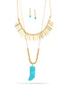 Gold-Tone Metal Turquoise Two Layered Necklace And Earrings Set