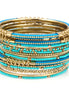 Gold-Tone Metal Turquoise Set Of 16 Bangles Set
