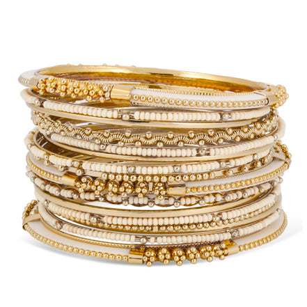 Gold-Tone Metal Cream Set Of 16 Bangles Set