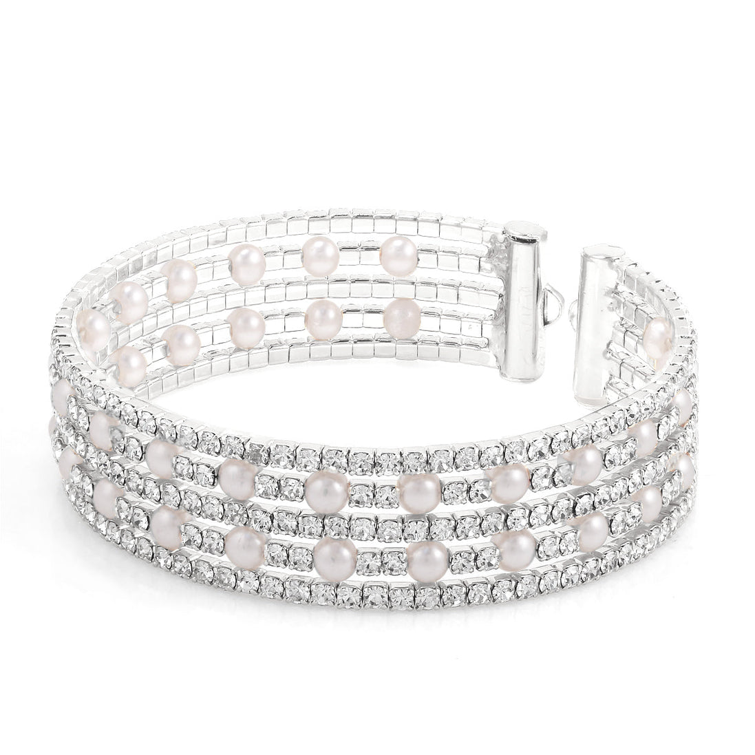 Silver-Tone Metal Crystal And Pearl Stretch Bracelets