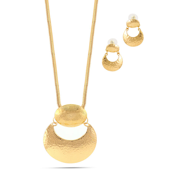Gold-Tone Metal Hammered Snake Chain Necklace And Earrings Set