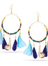 Gold And Multi-Color Wood Bead Feather Drop Earrings