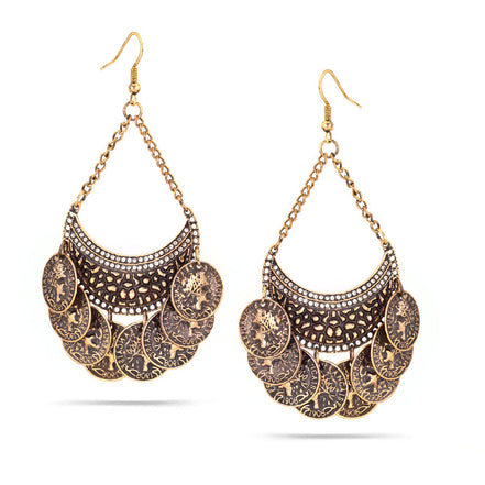 Antique Gold-Tone Metal Coins Drop Earrings