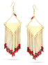 Taza-Gold Triangle Fuchsia Seed Bead Tassel Earrings