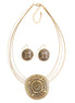 Gold Oxidized-Tone Metal Pendant Layered Adjustable Lobster Closure Necklace And Earrings Set