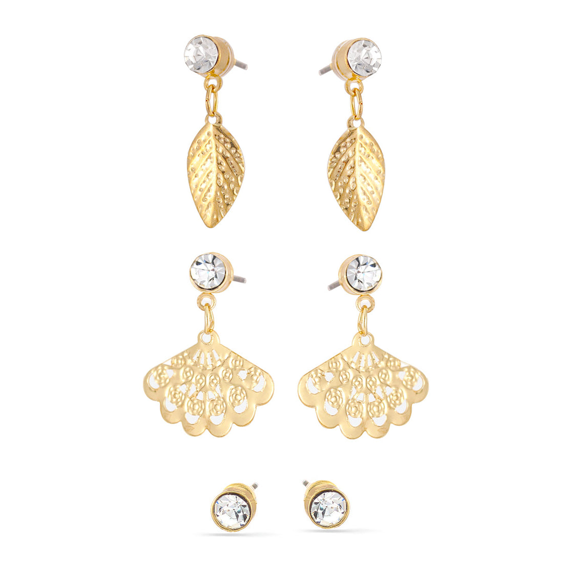 Gold-Tone Metal Set Of 3 Earrings