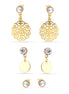 Gold-Tone Metal Filigree Crystal Set Of 3 Stud Earrings