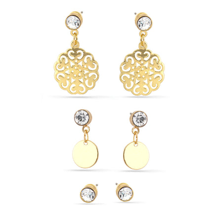 Gold-Tone Metal Filigree Crystal Set Of 3 Stud Earrings