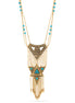 Tazza-Gold-Tone Metal Turquoise Tassel Necklace